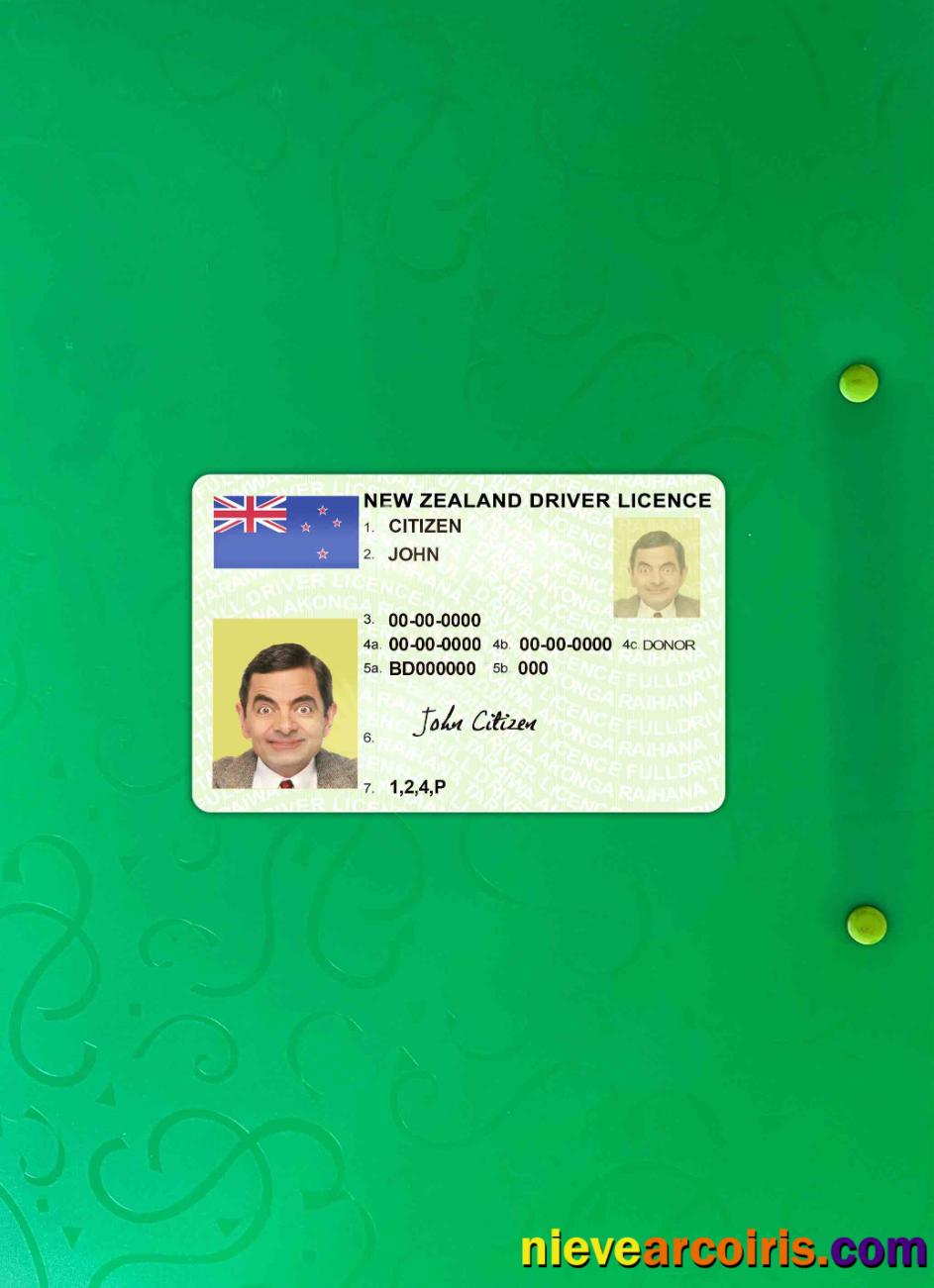 New Zealand Green Driving License (fully Qualified) Photolook FRONT Photolook