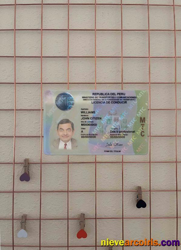 Peru Driving License Photolook FRONT Sample