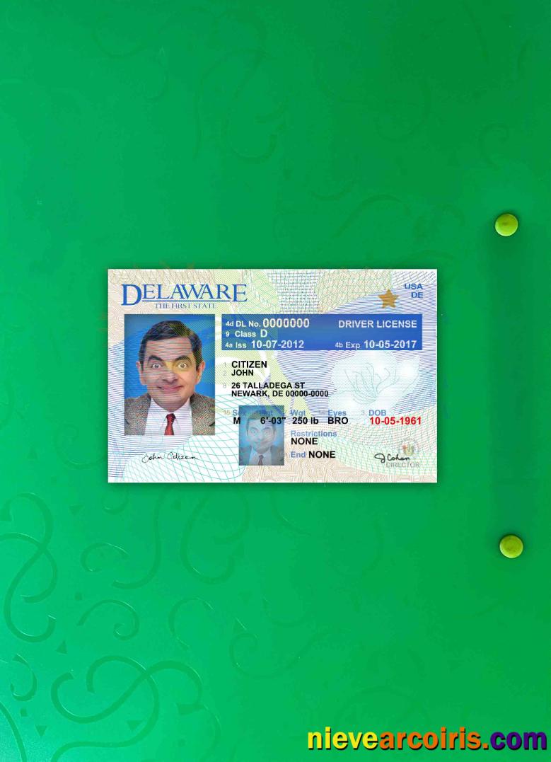 USA Delaware Driving License Version 2 Photolook FRONT Template