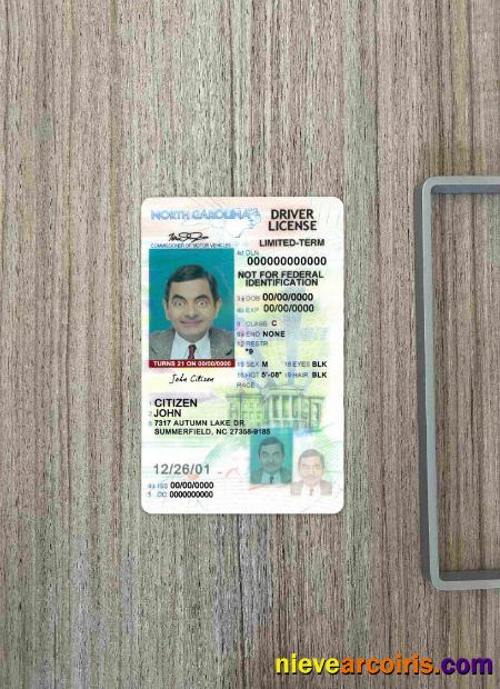 USA North Carolina Driving License Under 21 Photolook FRONT Preview