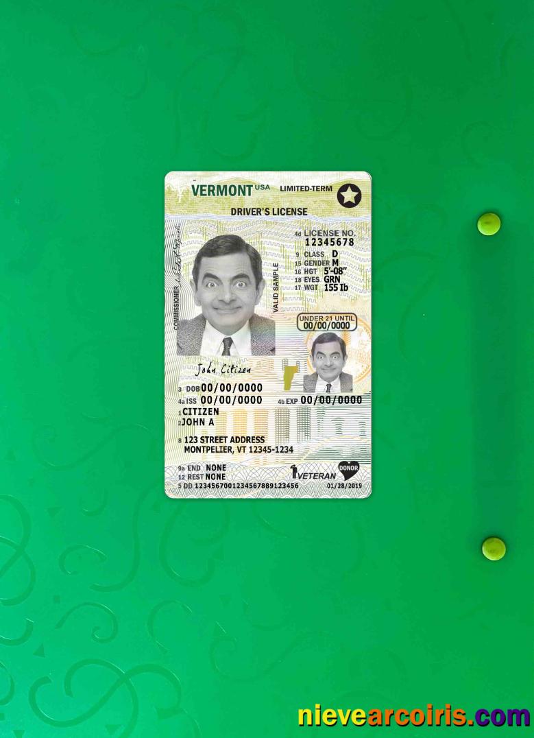 USA Vermont Driving License Under 21 Photolook FRONT Template