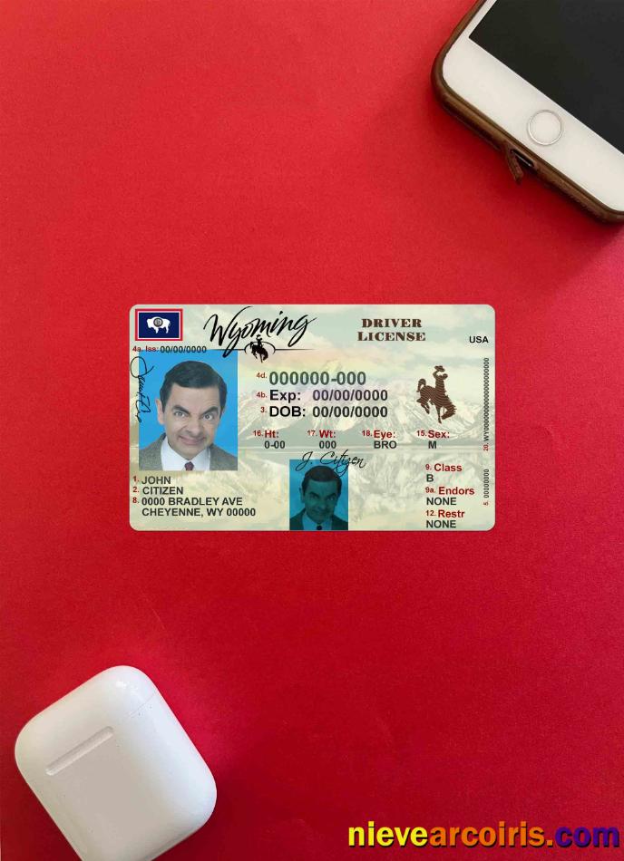USA Wyoming State Driving License Photolook FRONT Sample