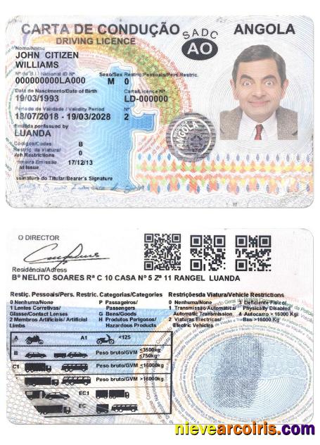 ANGOLA Driving License 2018 2028 Preview