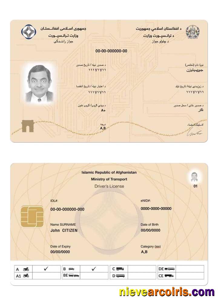 Afghanistan Electronic Driving License 2019 Present Template