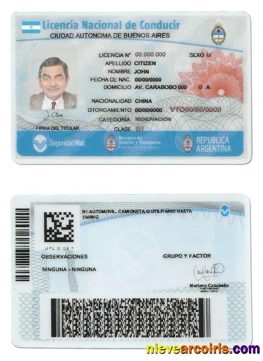 Argentina Buenos Aires Driving License Sample