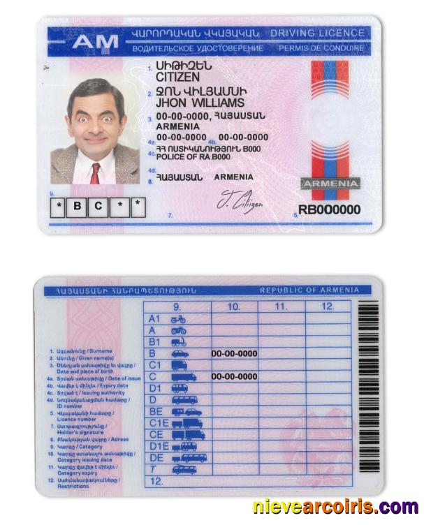 Armenia Driving License Sample