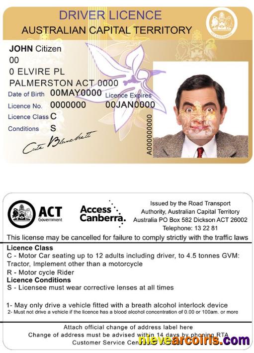 Australia Capital State Driving License Sample