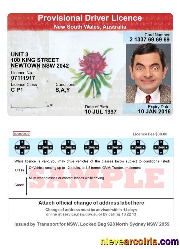 Australia New South Wales Provisional Driving License Template
