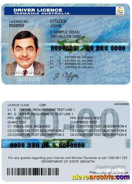 Australia Tasmania Driver License Sample