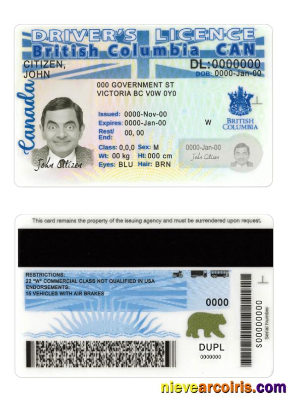 Canada British Columbia Driving License New Version Scr Template