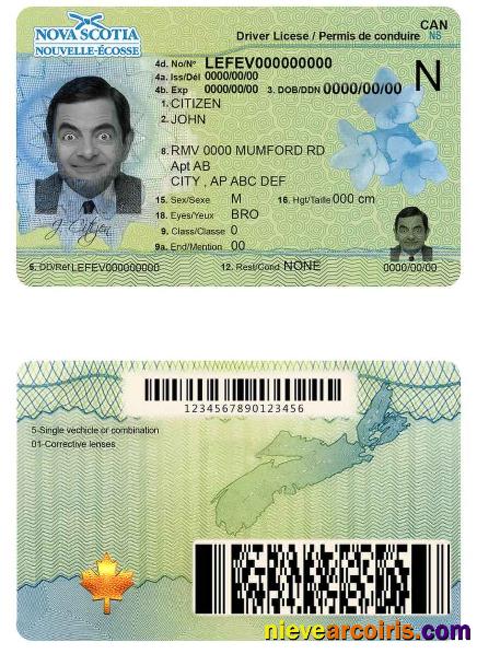 Canada Nova Scotia Driving License Sample