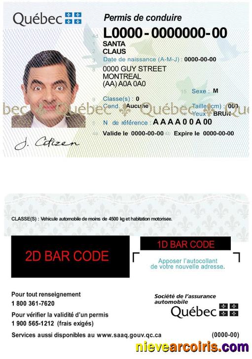 Canada Quebec Driving License Template