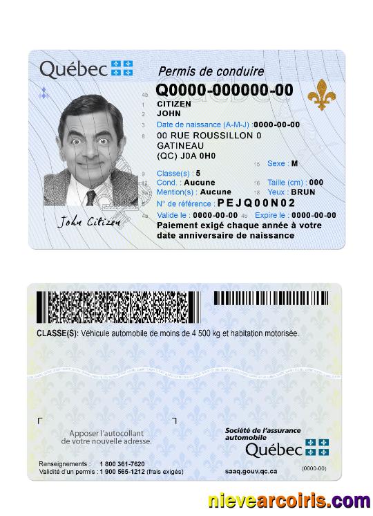 Canada Quebec New Driving License Template