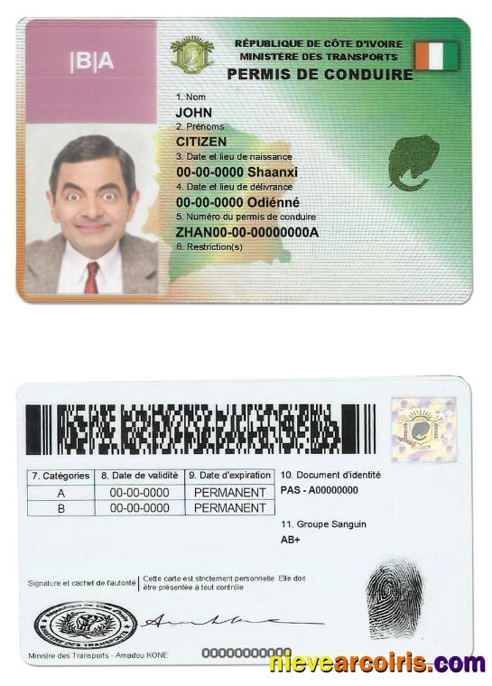 Cote D’Ivoire Driving License Template
