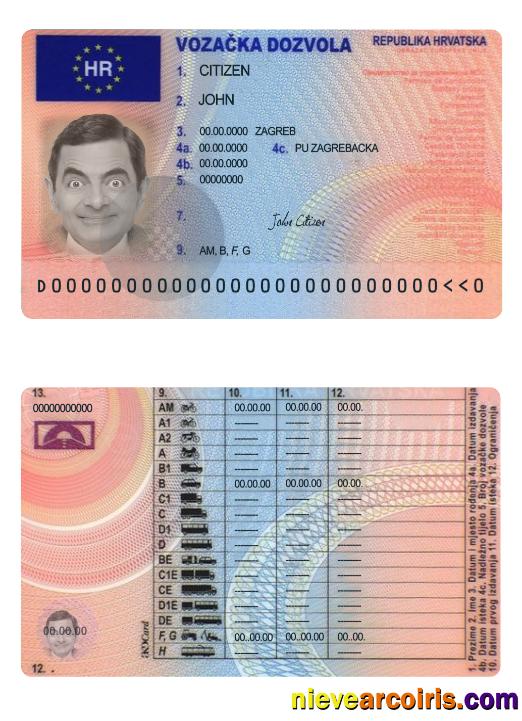 Croatia Driving License Version 2 Sample