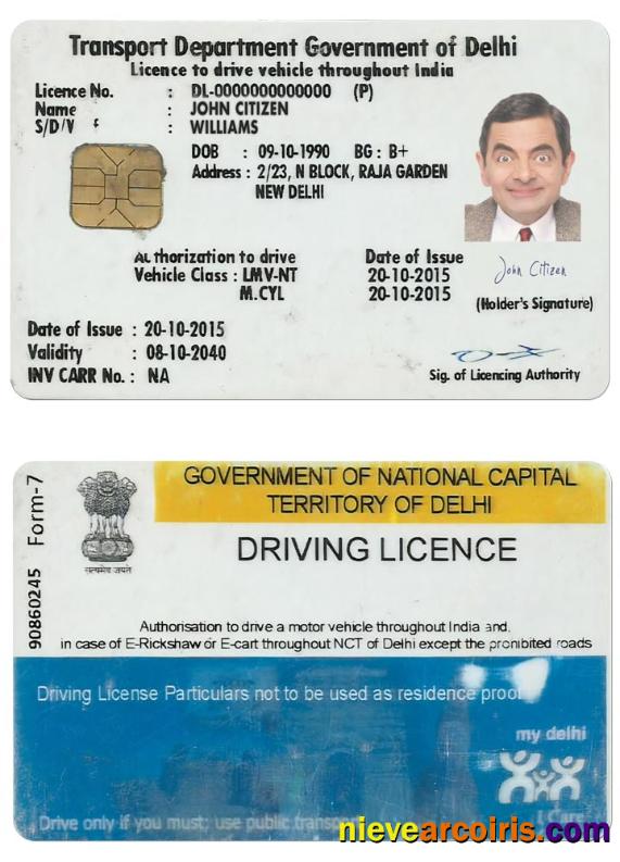 INDIA (DELHI) Driving License Sample