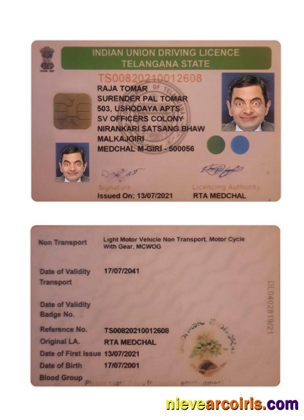 India Telangana State Driving License Template