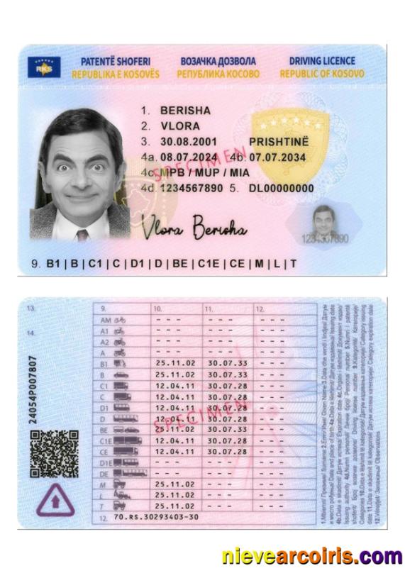 Kosovo Driving License 2024 Present Template