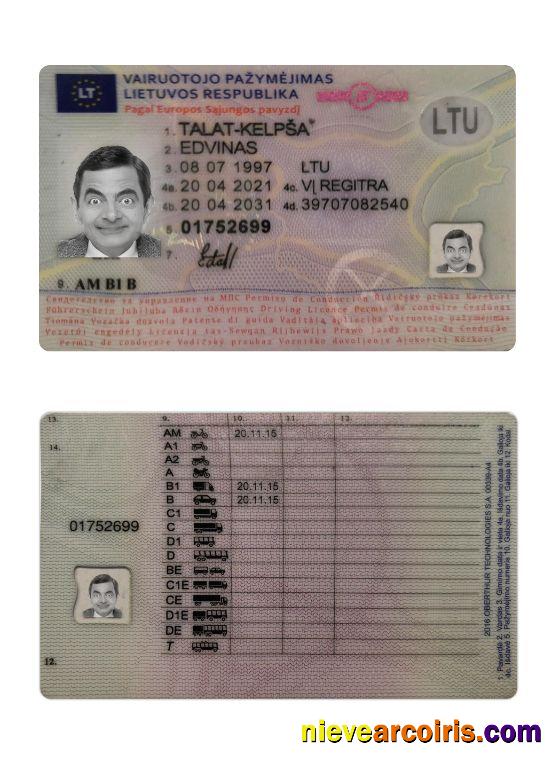 Lithuania Driving License 2021 Present Sample