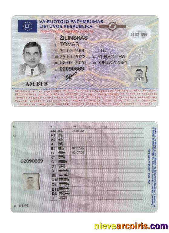 Lithuania Driving License 2023 Present Template