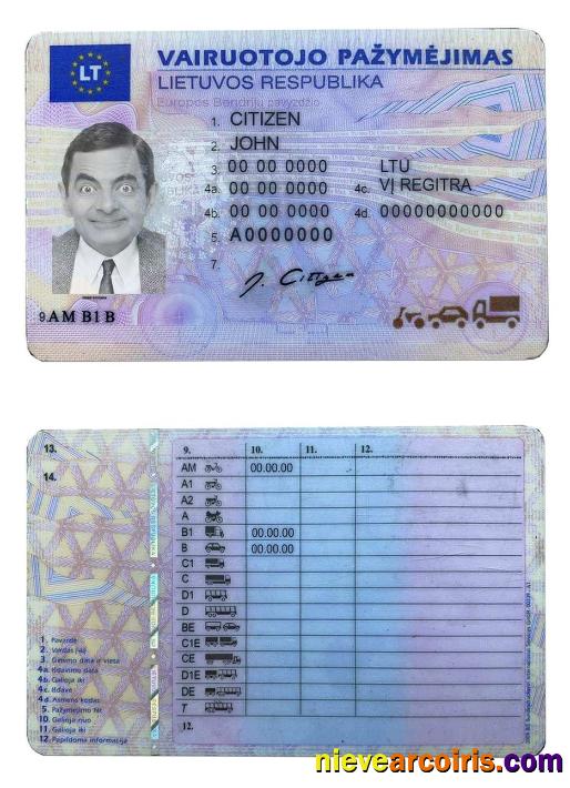 Lithuania(Litva) Driving License Preview