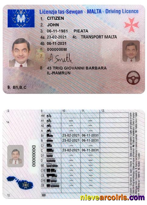 MALTA Driving License Sample