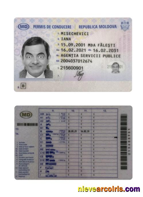 Moldova Driving License 2021 Present Sample