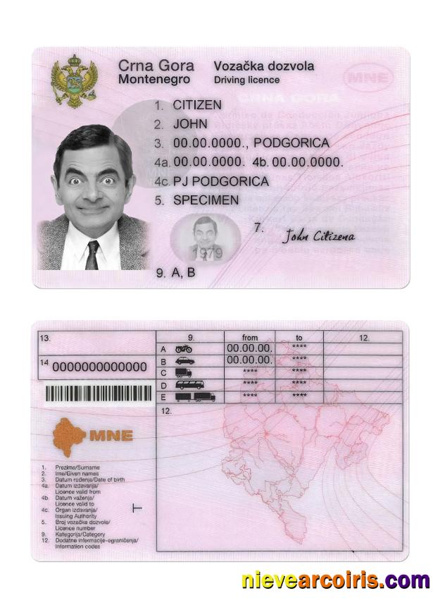 Montenegro Driving License Preview