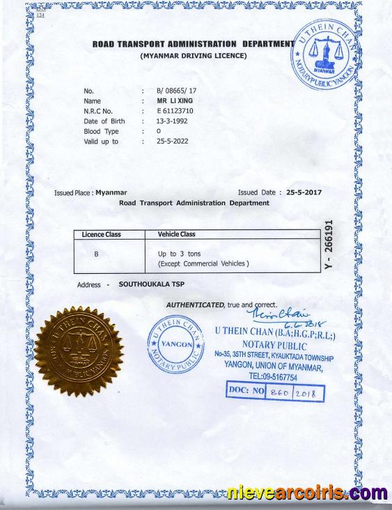 Myanmar Driving License Sample
