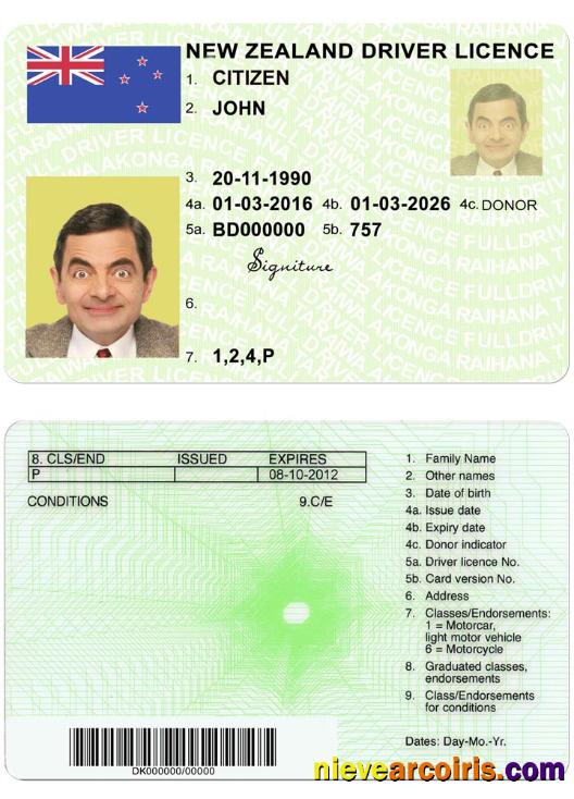 NEW ZEALAND Green Driving License (fully Qualified) Sample