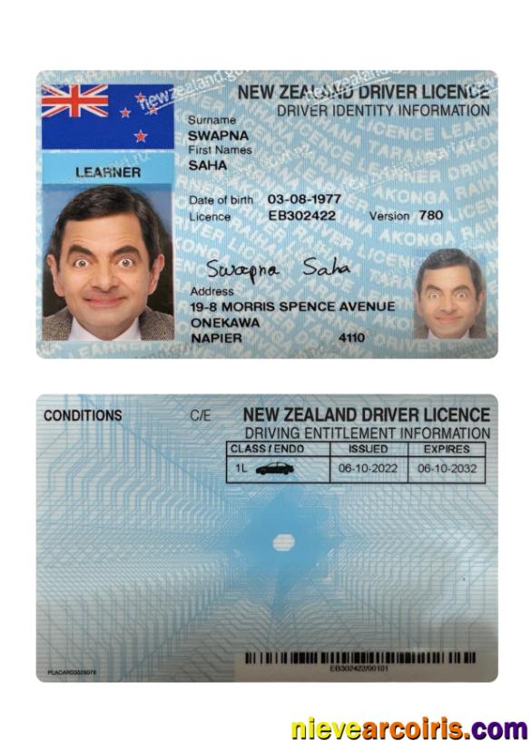 New Zealand Driving License 2022 Present Template