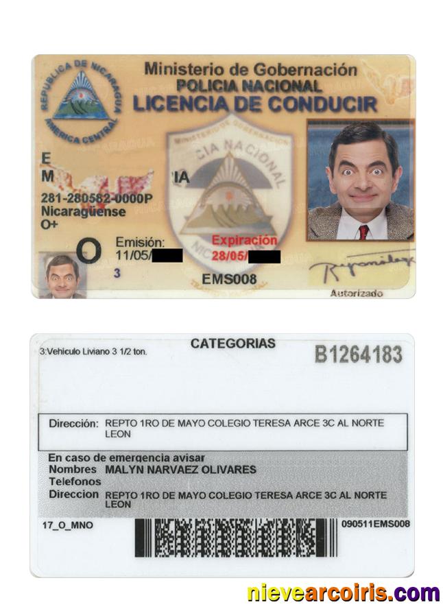 Nicaragua Driving License Template