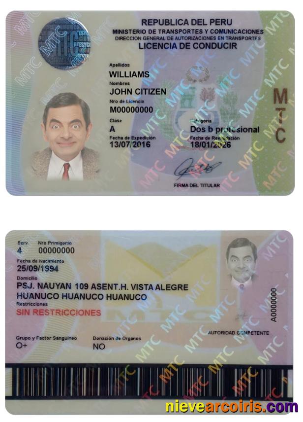 PERU Driving License Sample