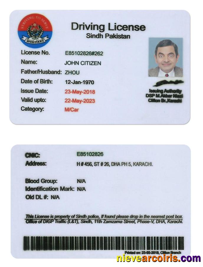 Editable Pakistan Sindh Province Driving License PSD Template, (old Version Till 2016)