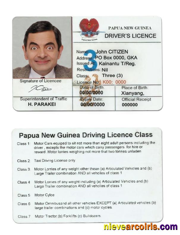 Papua New Guinea Driving License Template