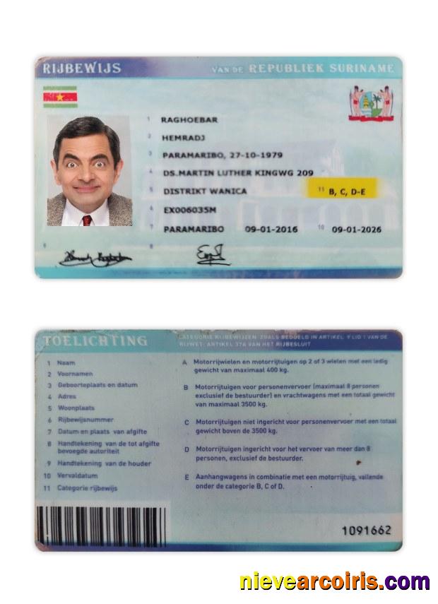 Suriname Driving License Template