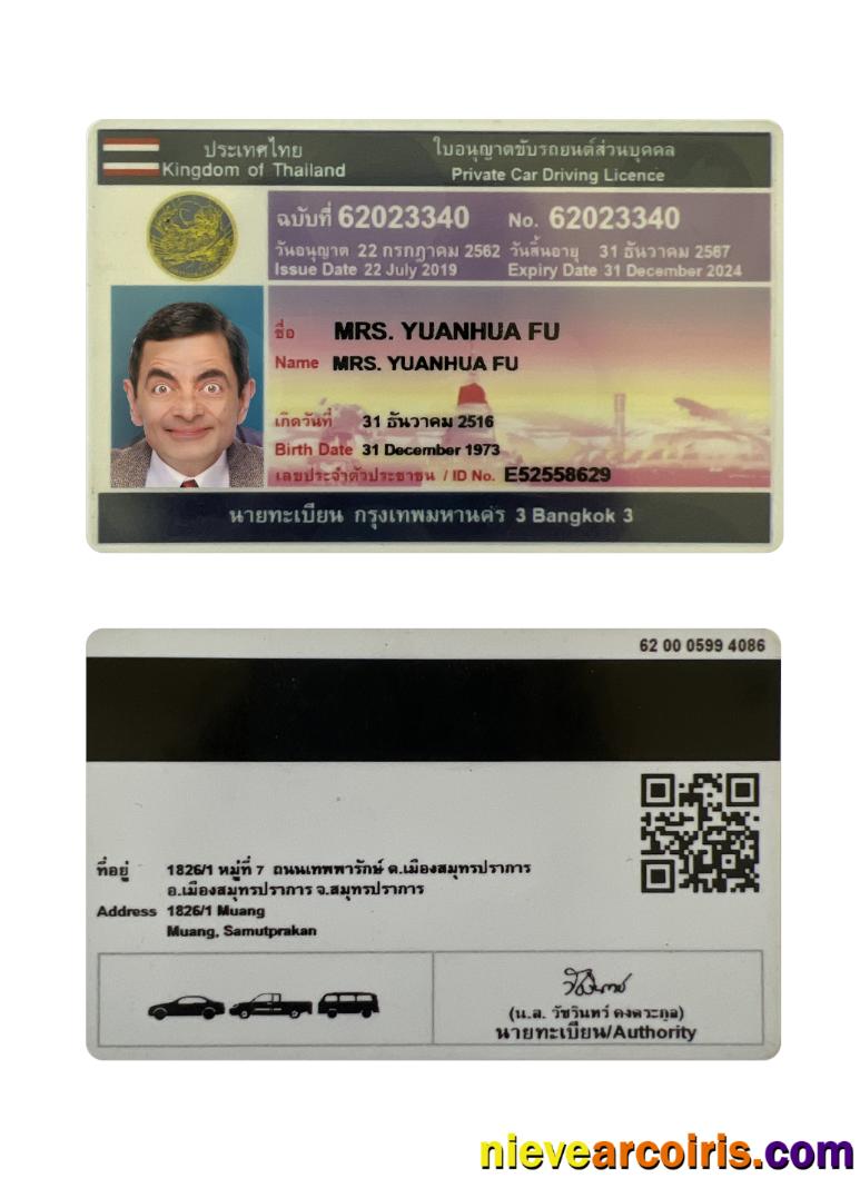 Thailand Private Car Driving License Sample