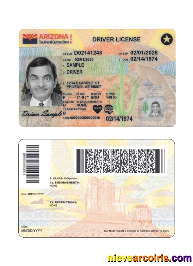 USA Arizona Driving License 2023 Present Template