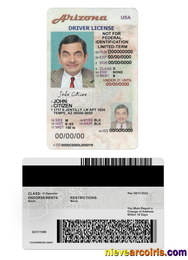 USA Arizona Driving License Under 21 Template