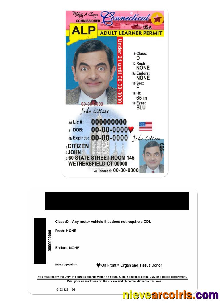 USA Connecticut Driving License Under 21 Template
