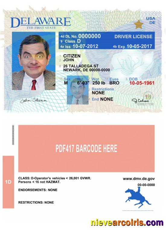 USA Delaware Driving License Version 2 Template