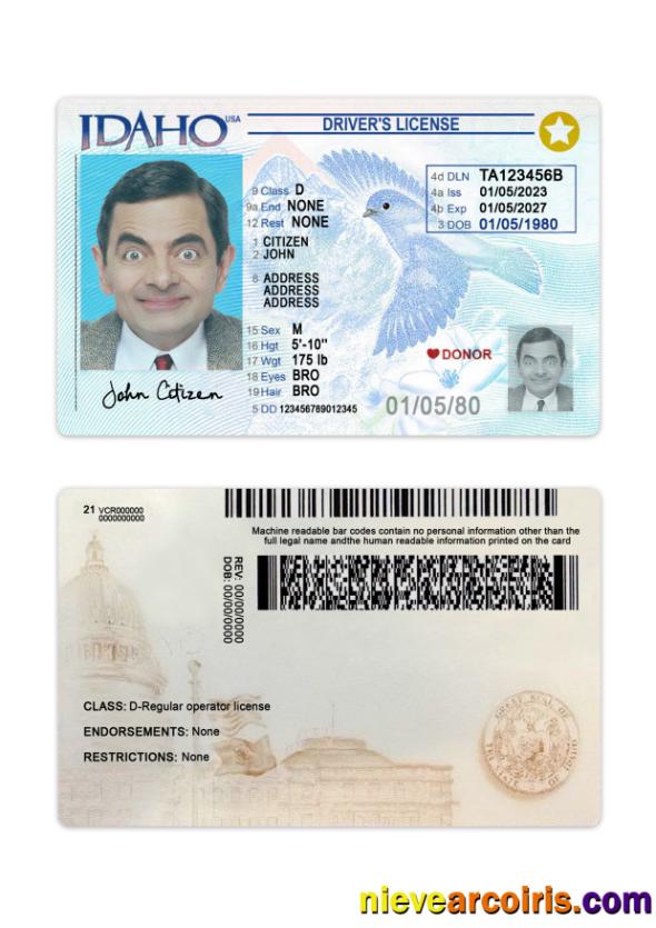 USA Idaho Driving License 2023 Present Preview
