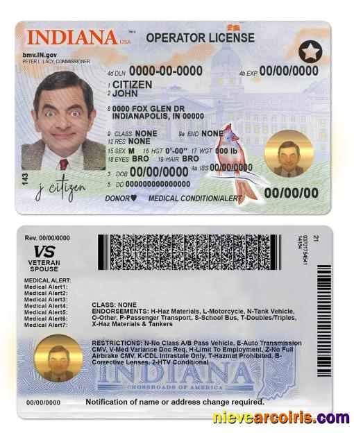 Realistic USA Indiana Driving (operator) License Template In PSD Format (2019 – Present)