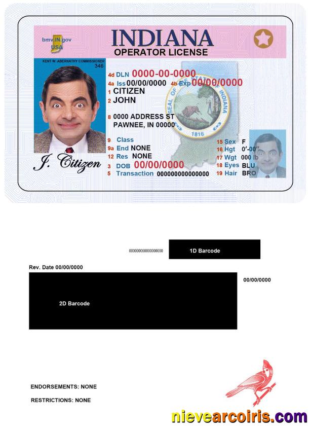 USA Indiana Driving (operator) License Photolook
