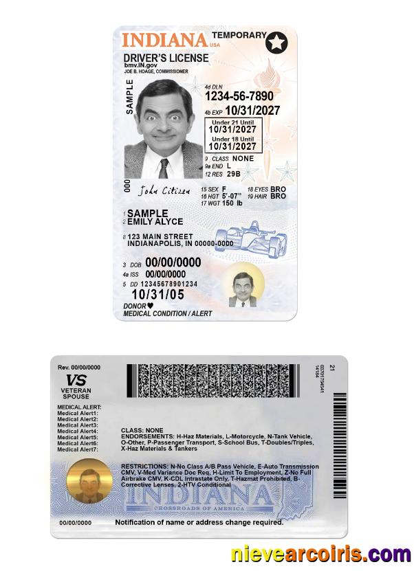 USA Indiana Driving License Under 21 Template