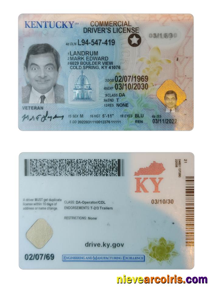 USA Kentucky Driving License 2022 Present Preview