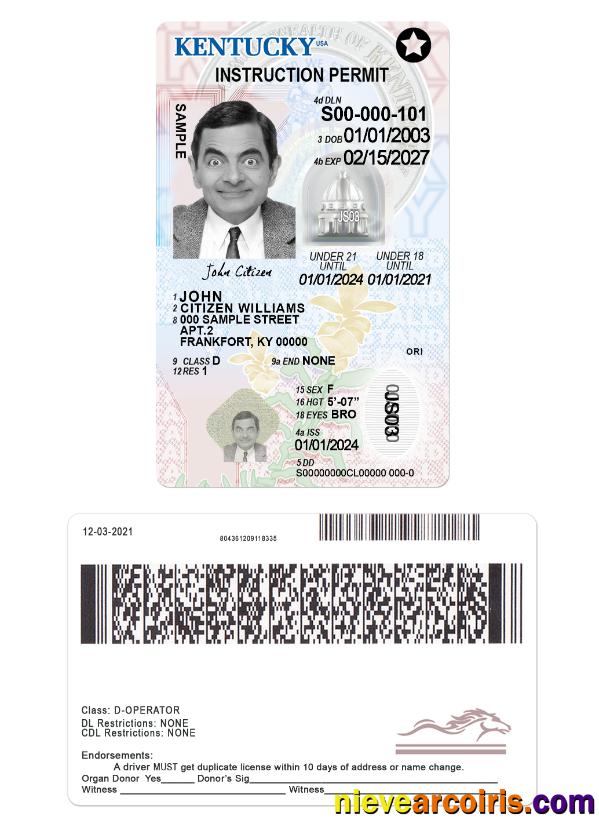 USA Kentucky Driving License Under 21 Template