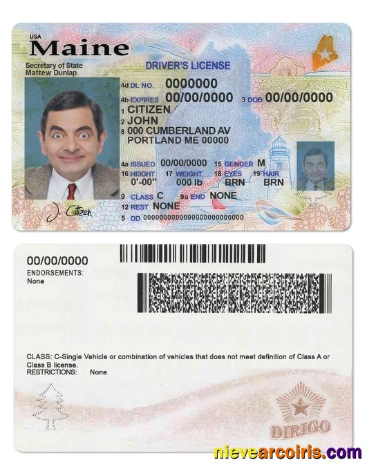 Premium USA Maine State Driving License Template In PSD Format, With All Fonts (2019 – Present)