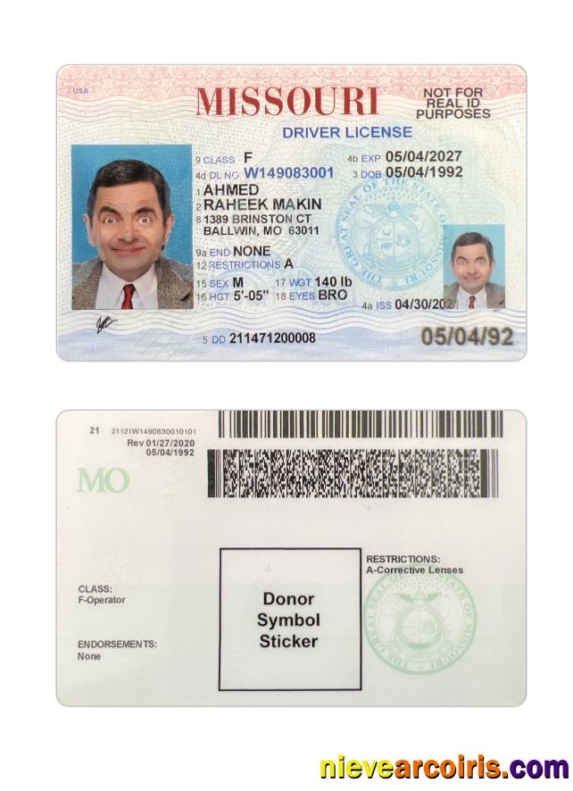 USA Missouri Driving License 2021 Present Template