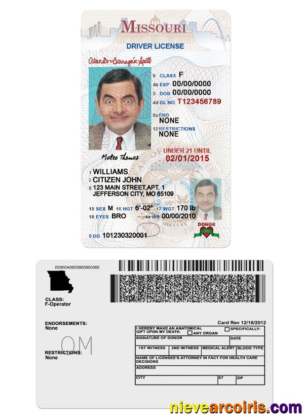 USA Missouri Driving License Under 21 Sample